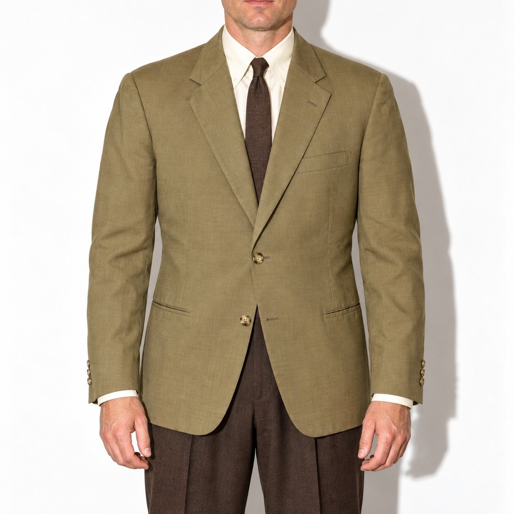 Brooks Brothers Brooksease Blazer Mens 42R Tan Wool Two Button USA Sport Coat